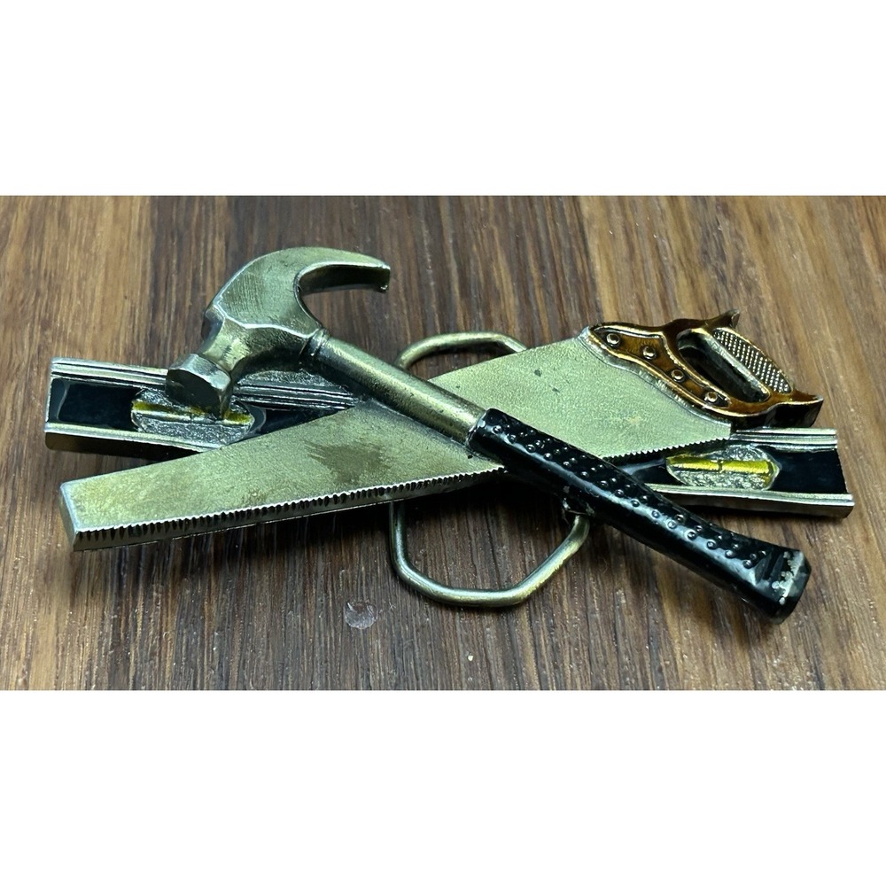Vtg Great American‎ Buckle Co Carpenter Tools Hammer Saw Level Vintage 1981 #851 - Picture 2 of 8